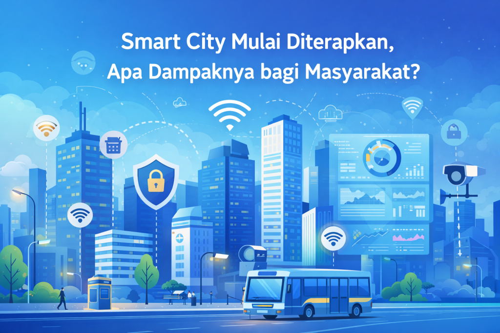 Ilustrasi smart city bagi masyarakat dengan teknologi digital dan layanan publik